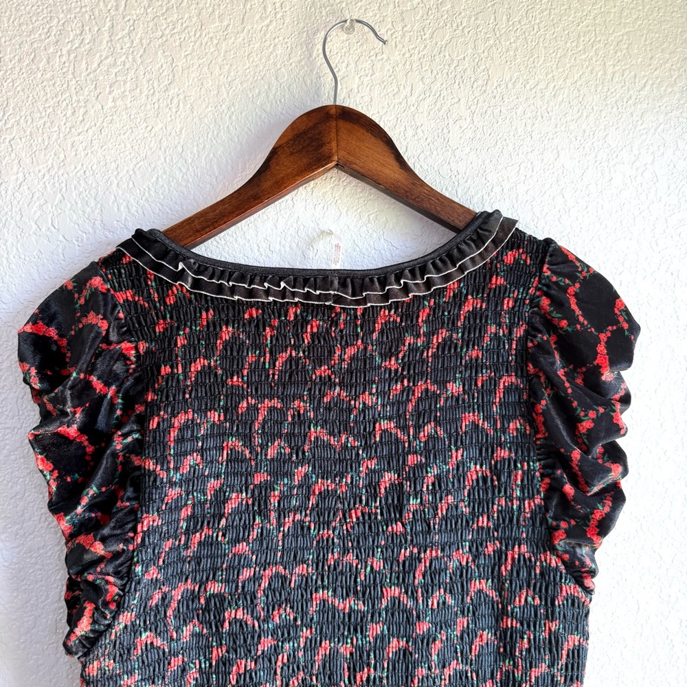 NWT Free People Womens Dress Black Red McKenna Smocked Floral Midi Size Large - Picture 5 of 11